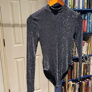 Forever 21 Glittery Silver and Black Bodysuit Size S